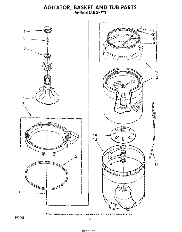 AGITATOR, BASKET AND TUB Diagram and Parts List for LA5500XPW2  Whirlpool Washer