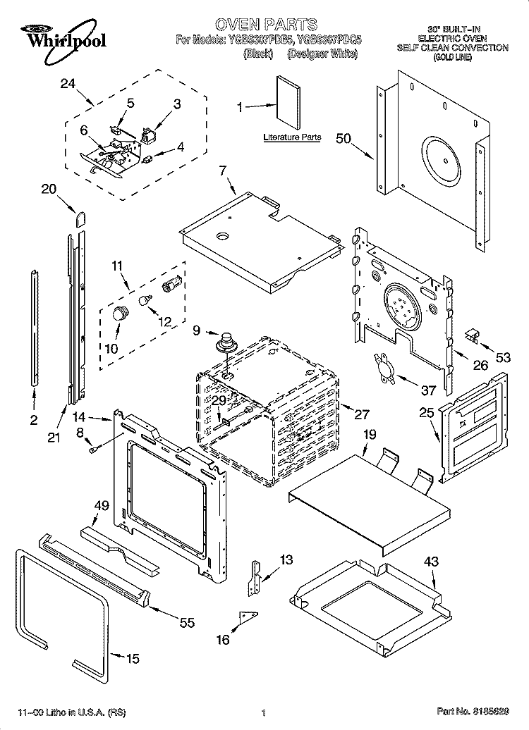 OVEN PARTS Diagram and Parts List for YGBS307PDB5  Whirlpool Wall Oven