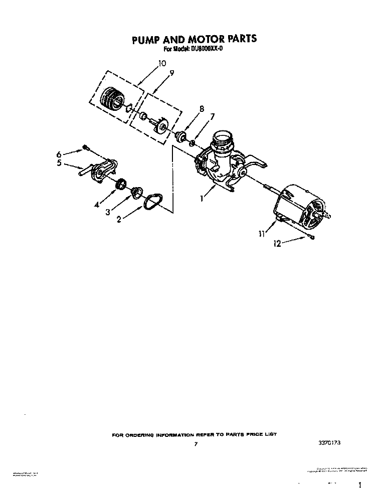 PUMP AND MOTOR Diagram and Parts List for DU8000XX0  Whirlpool Dishwasher