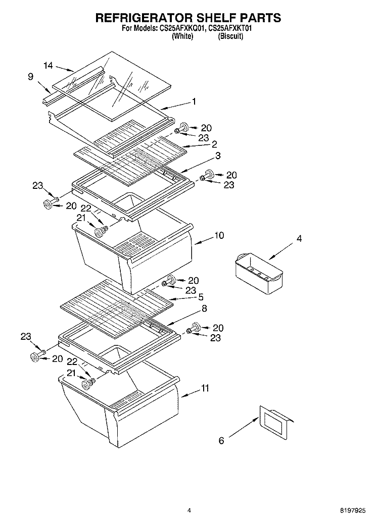 REFRIGERATOR SHELF Diagram and Parts List for CS25AFXKT01  Crosley Refrigerator
