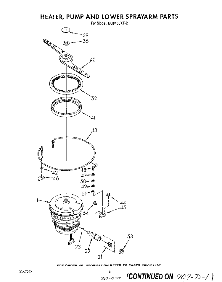 HEATER, PUMP AND LOWER SPRAY ARM Diagram and Parts List for DU9450XT2  Whirlpool Dishwasher
