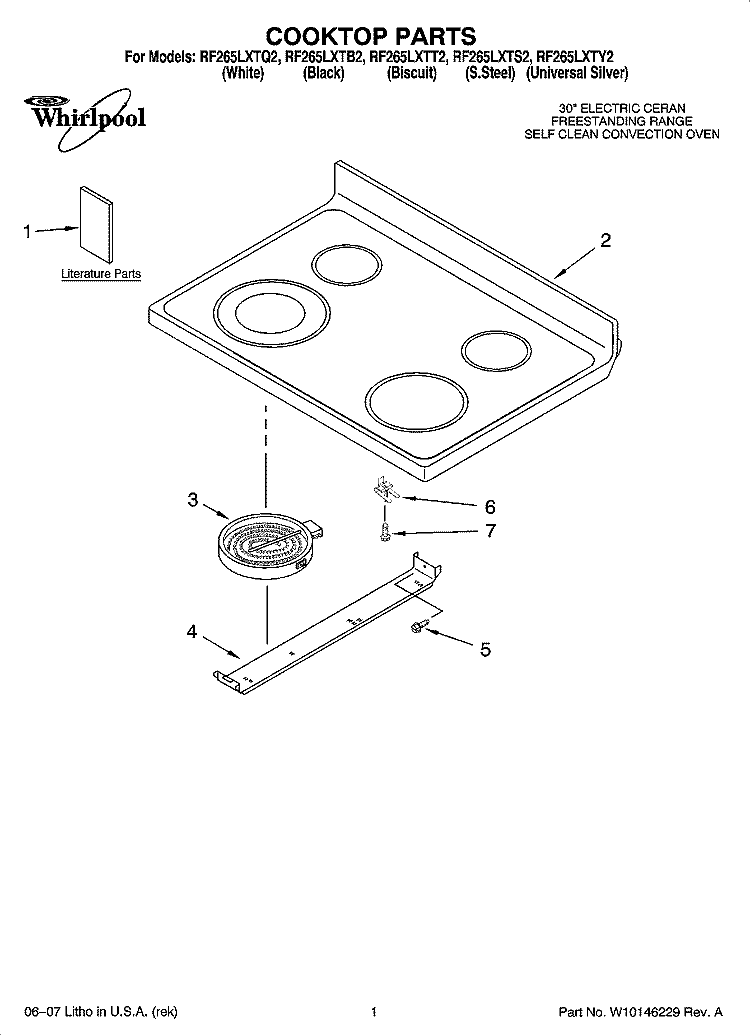 COOKTOP PARTS Diagram and Parts List for RF265LXTB2  Whirlpool Range