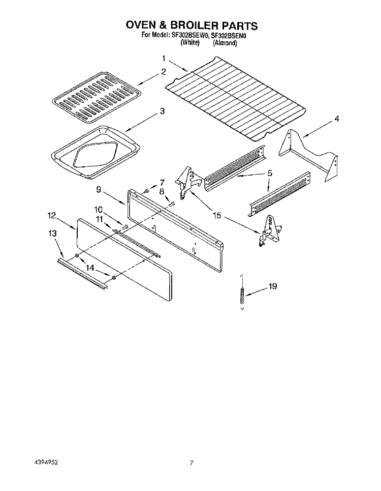 OVEN & BROILER Diagram and Parts List for SF302BSEW0  Whirlpool Range