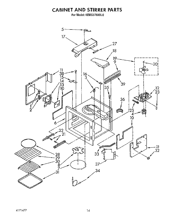 CABINET AND STIRRER, OPTIONAL Diagram and Parts List for KEMS378XWH0  KitchenAid Wall Oven