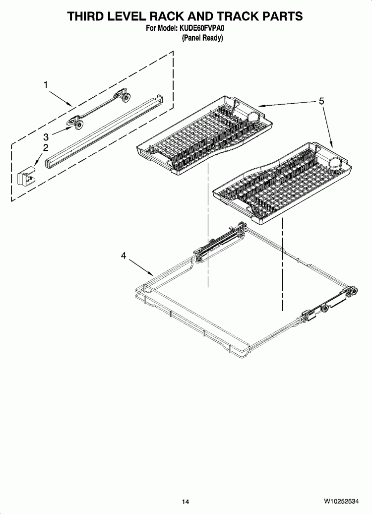 THIRD LEVEL RACK AND TRACK PARTS, OPTIONAL PARTS (NOT INCLUDED) Diagram and Parts List for KUDE60FVPA0  KitchenAid Dishwasher