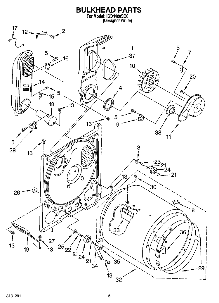 BULKHEAD PARTS Diagram and Parts List for IGD4400SQ0  Inglis Dryer