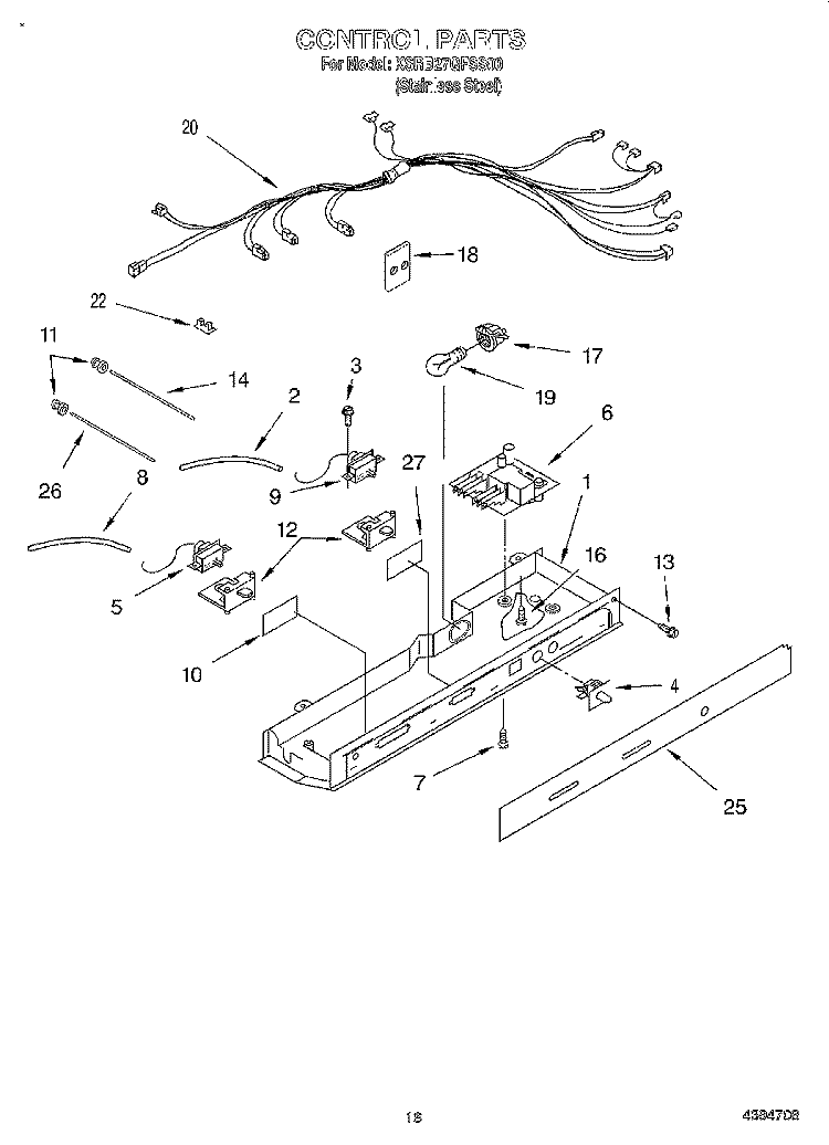 CONTROL Diagram and Parts List for KSRB27QFSS00  KitchenAid Refrigerator