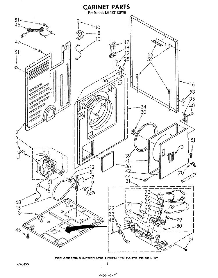 CABINET Diagram and Parts List for LG4931XSW0  Whirlpool Dryer