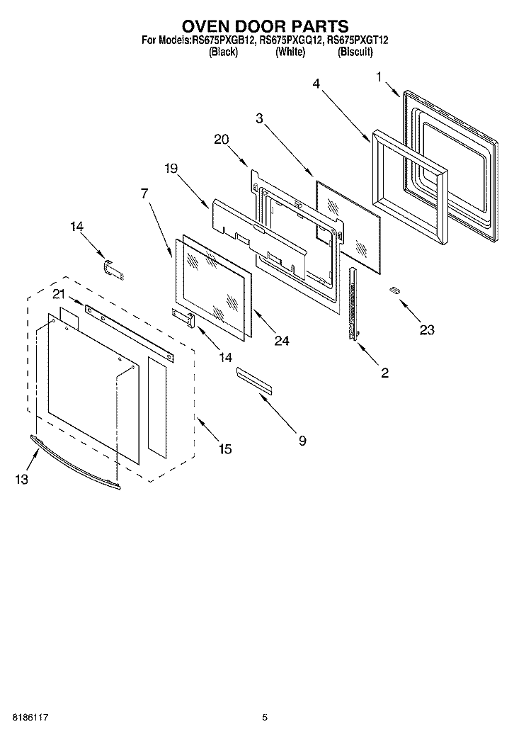 OVEN DOOR PARTS Diagram and Parts List for RS675PXGB12  Whirlpool Range