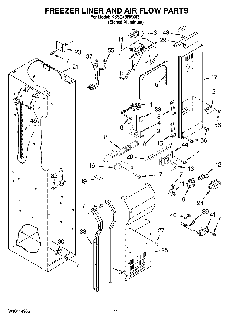 FREEZER LINER AND AIR FLOW PARTS Diagram and Parts List for KSSO48FMX03  KitchenAid Refrigerator