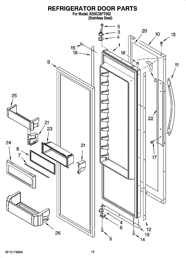 REFRIGERATOR DOOR PARTS Diagram and Parts List for KSSC36FTS02  KitchenAid Refrigerator
