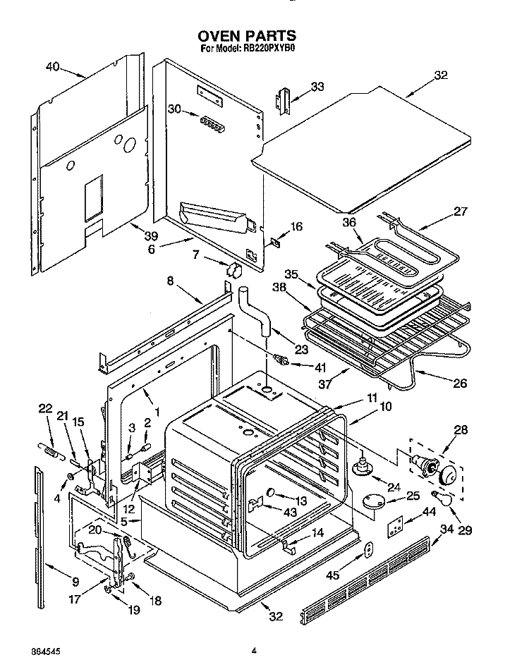 OVEN, LIT/OPTIONAL Diagram and Parts List for RB220PXYB0  Whirlpool Wall Oven
