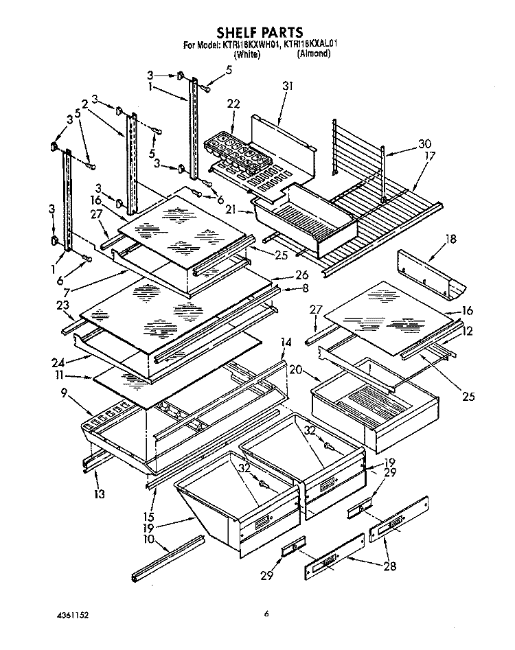 SHELF, LIT/OPTIONAL Diagram and Parts List for KTRI18KXWH01  Whirlpool Refrigerator