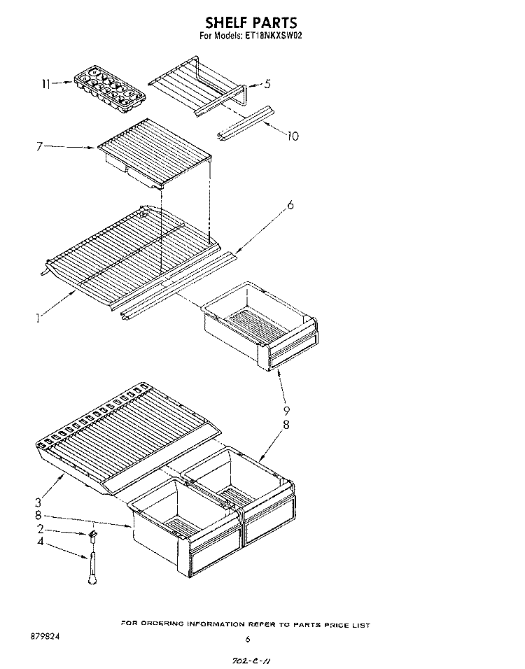 SHELF Diagram and Parts List for ET18NKXSW02  Whirlpool Refrigerator