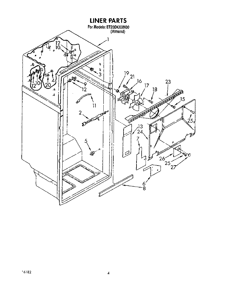 LINER Diagram and Parts List for ET20DKXXN00  Whirlpool Refrigerator