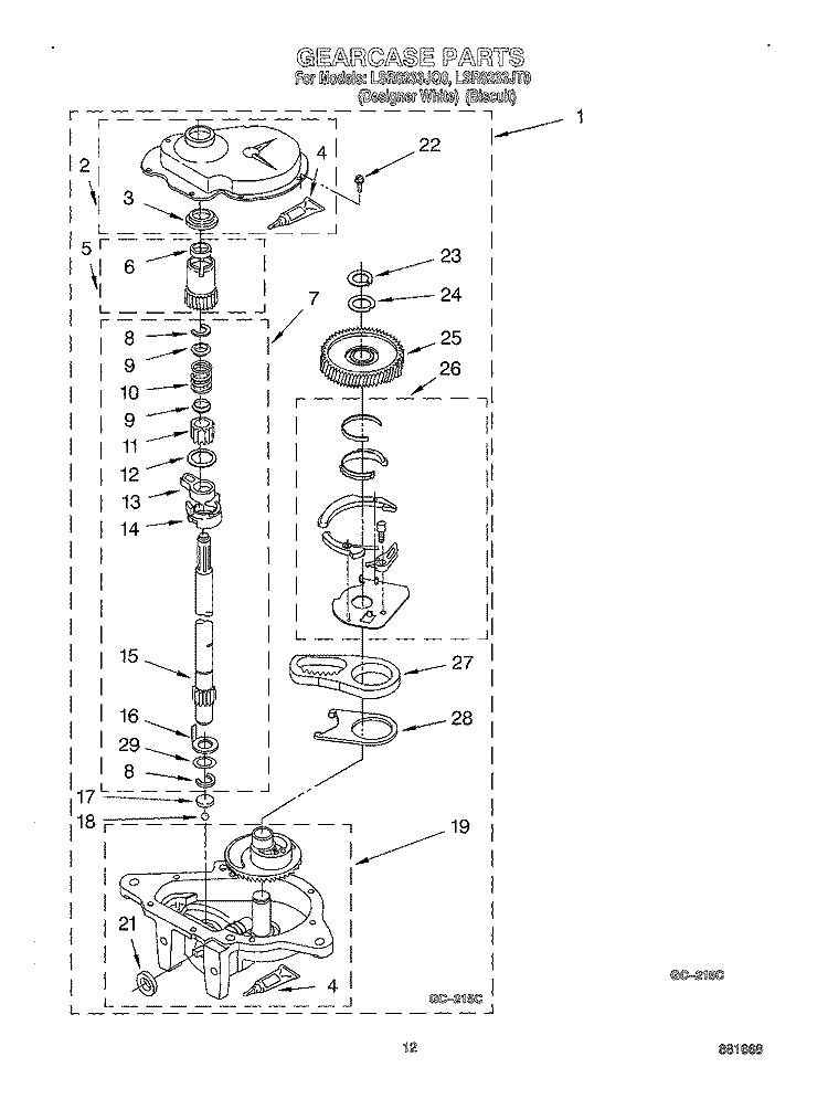 GEARCASE Diagram and Parts List for LSR8233JT0  Whirlpool Washer