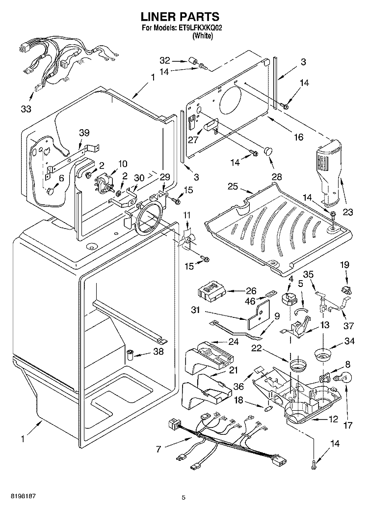 LINER Diagram and Parts List for ET9LFKXKQ02  Whirlpool Refrigerator