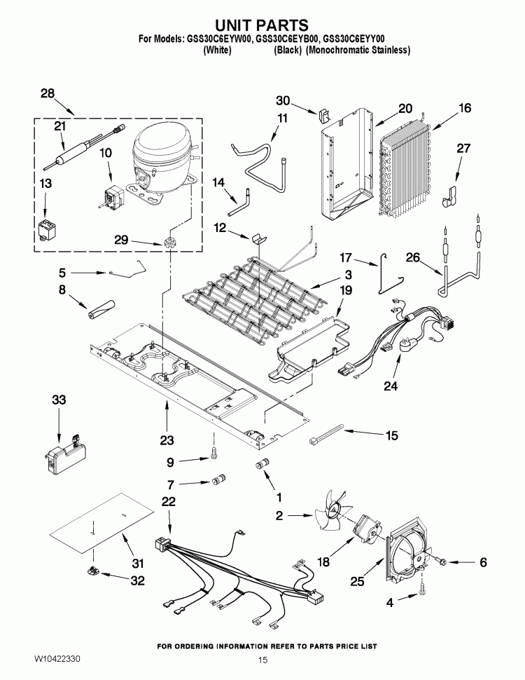 UNIT PARTS Diagram and Parts List for GSS30C6EYB00  Whirlpool Refrigerator