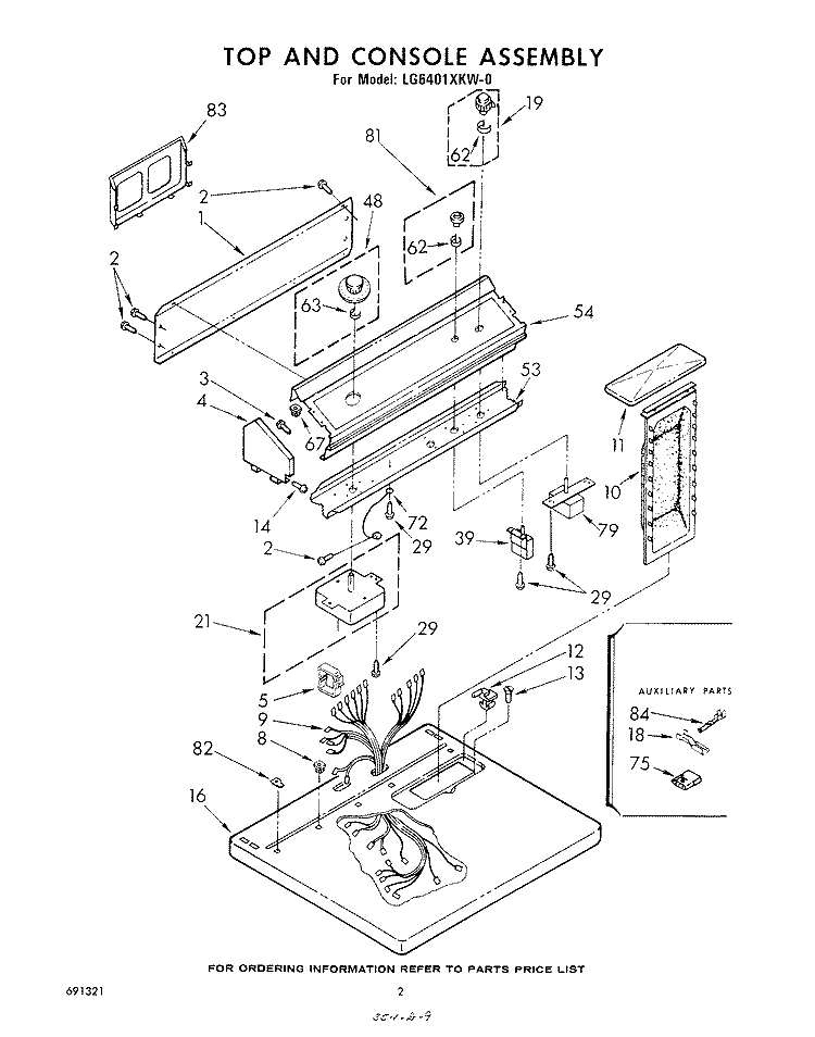 TOP AND CONSOLE , LITERATURE AND OPTIONAL Diagram and Parts List for LG6401XKW0  Whirlpool Dryer