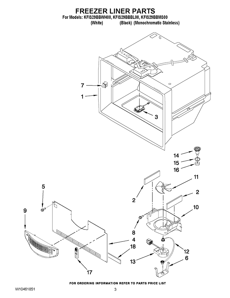 FREEZER LINER PARTS Diagram and Parts List for KFIS29BBBL00  KitchenAid Refrigerator