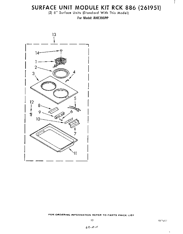 GRILLE KIT RCK 882 (261949) Diagram and Parts List for RHE396PP  Whirlpool Range