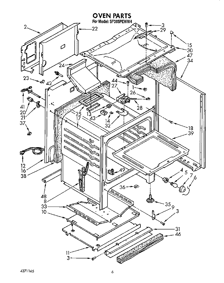 OVEN Diagram and Parts List for SF385PEWN4  Whirlpool Range
