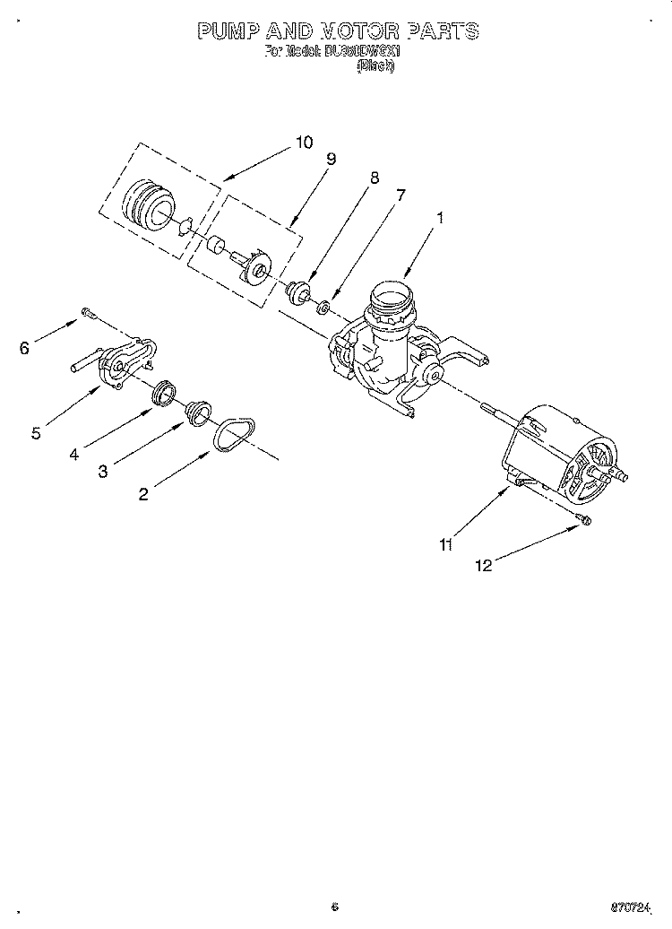 PUMP AND MOTOR Diagram and Parts List for DU850DWGX1  Whirlpool Dishwasher
