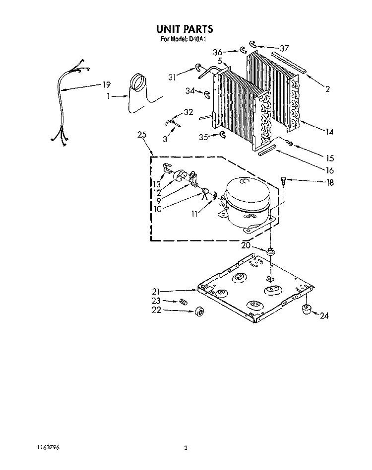UNIT Diagram and Parts List for D40A1  Whirlpool Dehumidifier