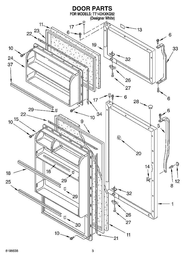 DOOR PARTS Diagram and Parts List for TT14DKXKQ02  Estate Refrigerator