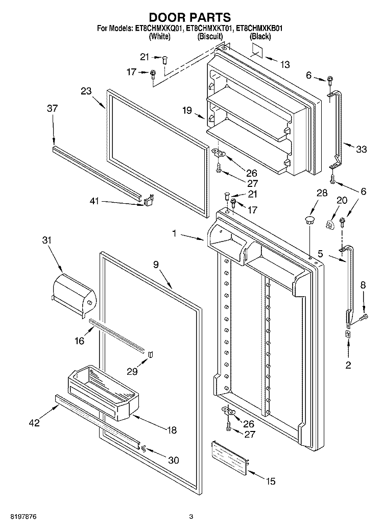 DOOR Diagram and Parts List for ET8CHMXKQ01  Whirlpool Refrigerator