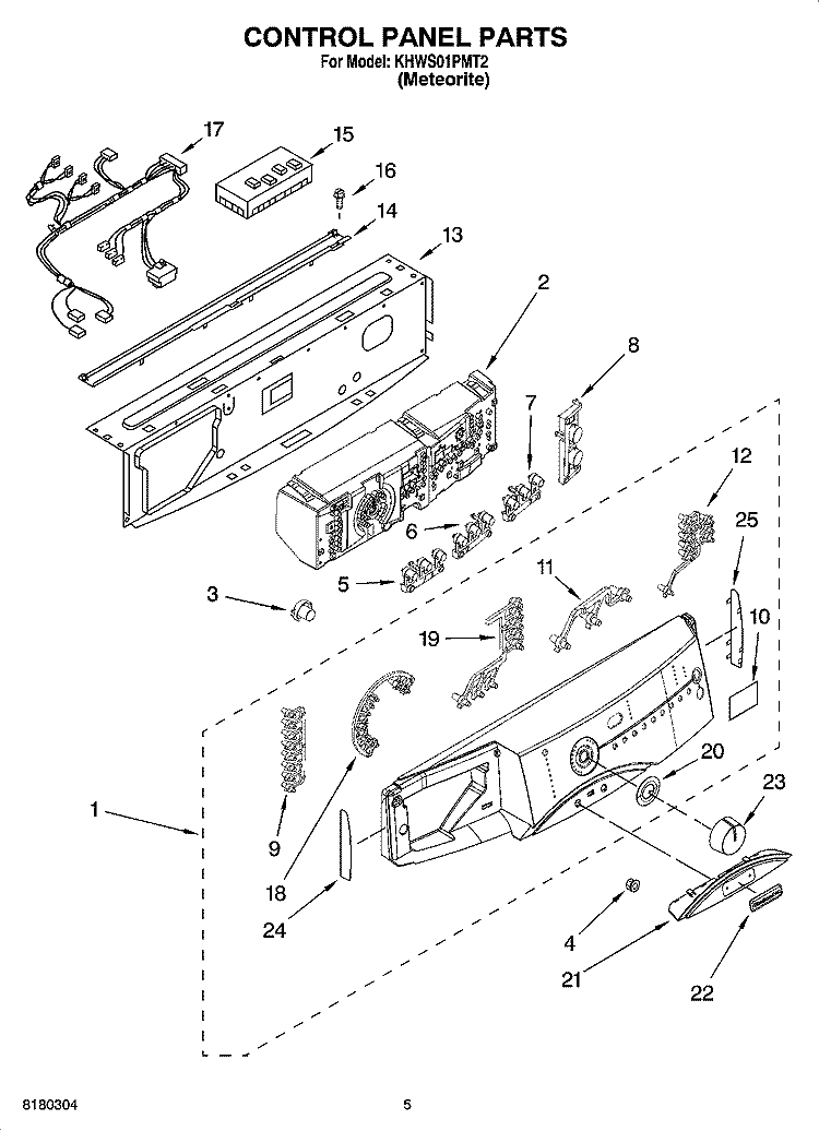 CONTROL PANEL PARTS Diagram and Parts List for KHWS01PMT2  KitchenAid Washer