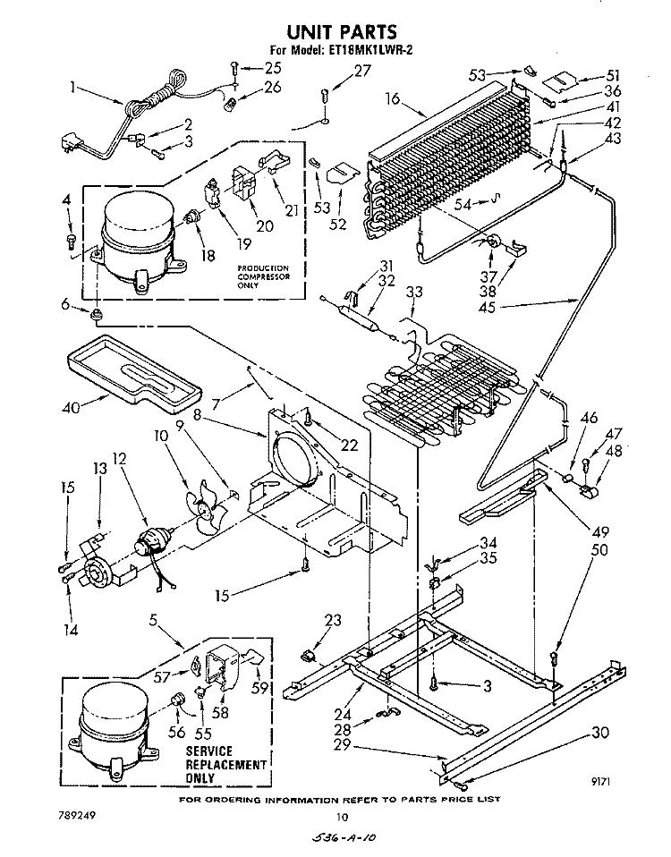 UNIT Diagram and Parts List for ET18MK1LWR2  Whirlpool Refrigerator