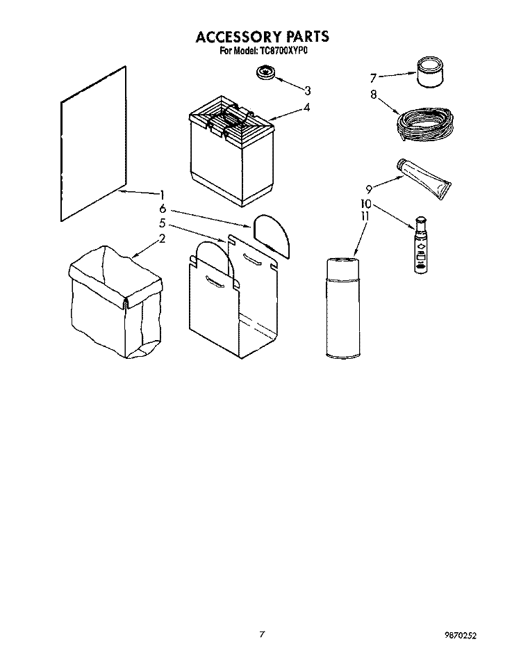 ACCESSORY Diagram and Parts List for TC8700XYP0  Whirlpool Trash Compactor
