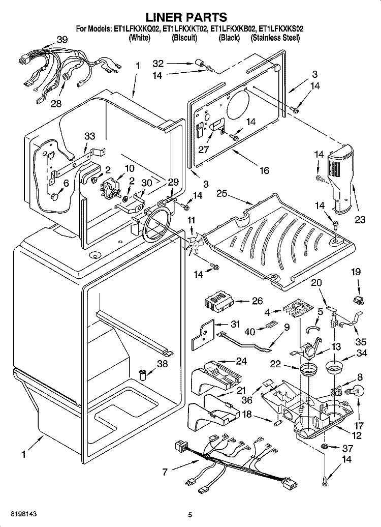 LINER PARTS Diagram and Parts List for ET1LFKXKQ02  Whirlpool Refrigerator