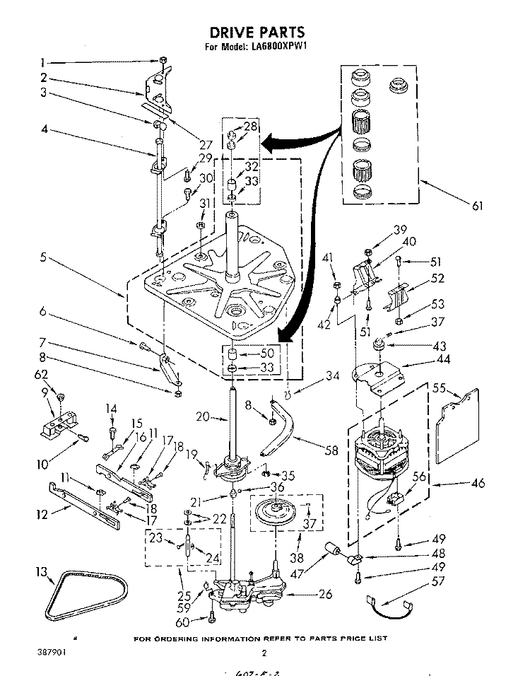 DRIVE Diagram and Parts List for LA6800XPW1  Whirlpool Washer