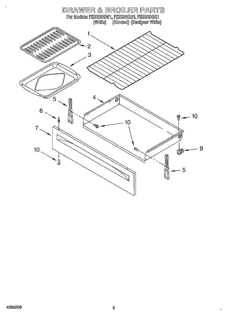DRAWER AND BROILER Diagram and Parts List for FES330GQ1  Roper Range