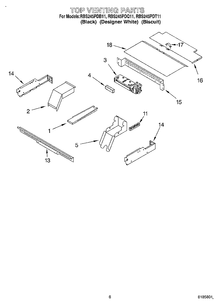 TOP VENTING, OPTIONAL Diagram and Parts List for RBS245PDT11  Whirlpool Wall Oven