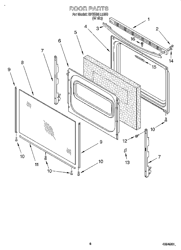 DOOR, LIT/OPTIONAL Diagram and Parts List for SF350BEEW0  Whirlpool Range