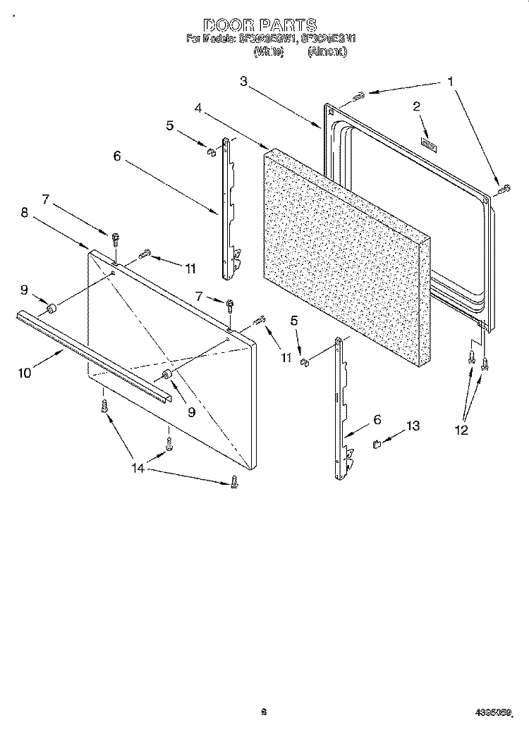 DOOR, LIT/OPTIONAL Diagram and Parts List for SF3020EGW1  Whirlpool Range