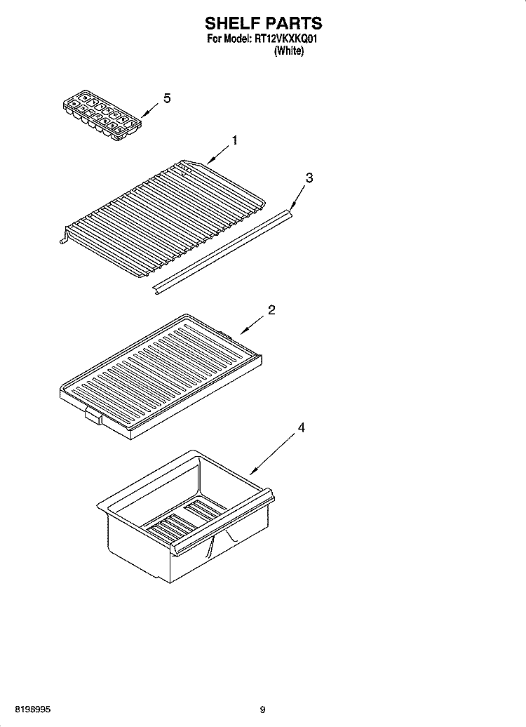 SHELF PARTS, OPTIONAL PARTS (NOT INCLUDED) Diagram and Parts List for RT12VKXKQ01  Roper Refrigerator