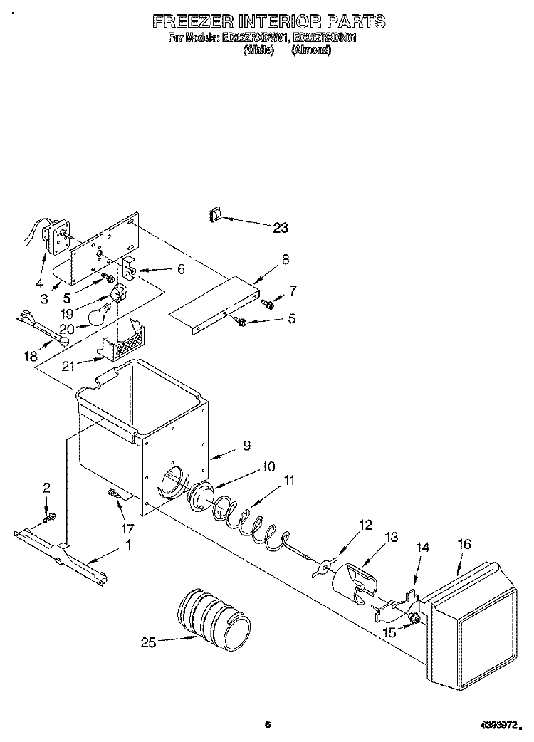 FREEZER INTERIOR, SHELF Diagram and Parts List for ED22ZRXDW01  Whirlpool Refrigerator