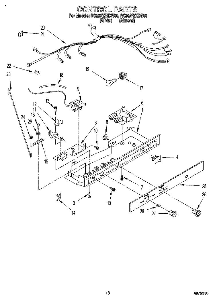 CONTROL Diagram and Parts List for RS25AWXDW00  Roper Refrigerator