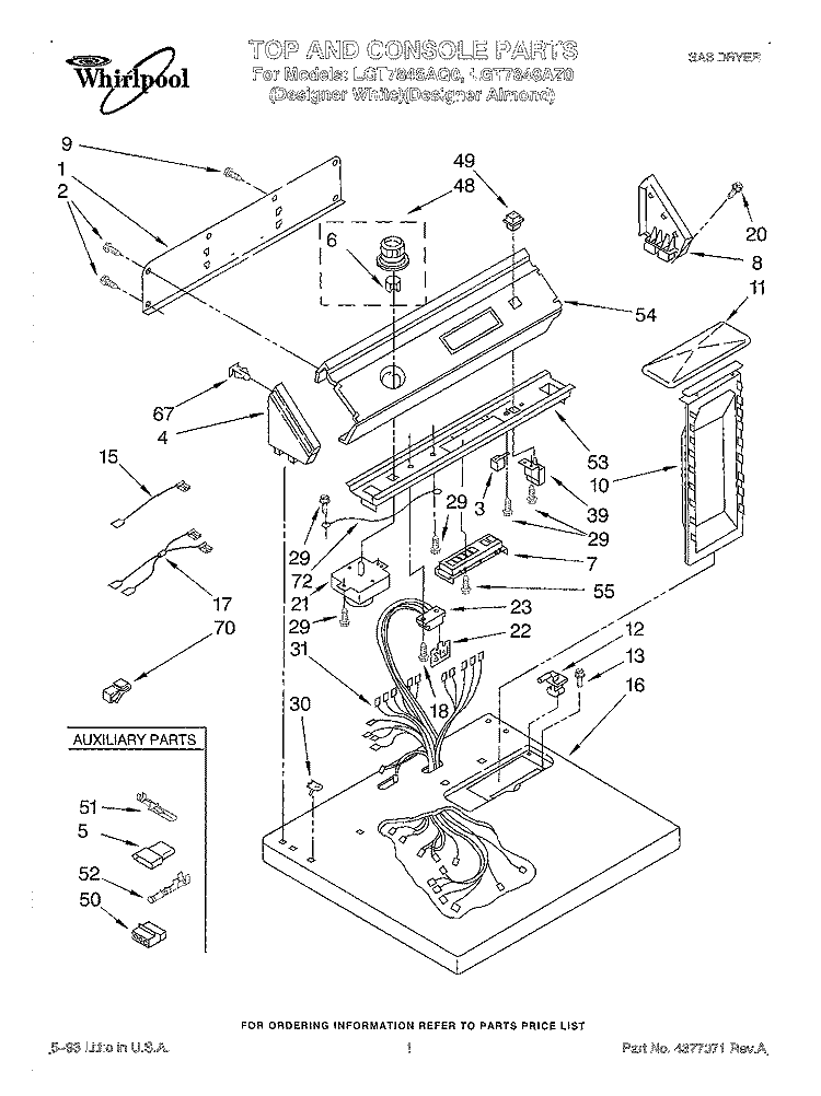 SECTION Diagram and Parts List for LGT7848AZ0  Whirlpool Dryer
