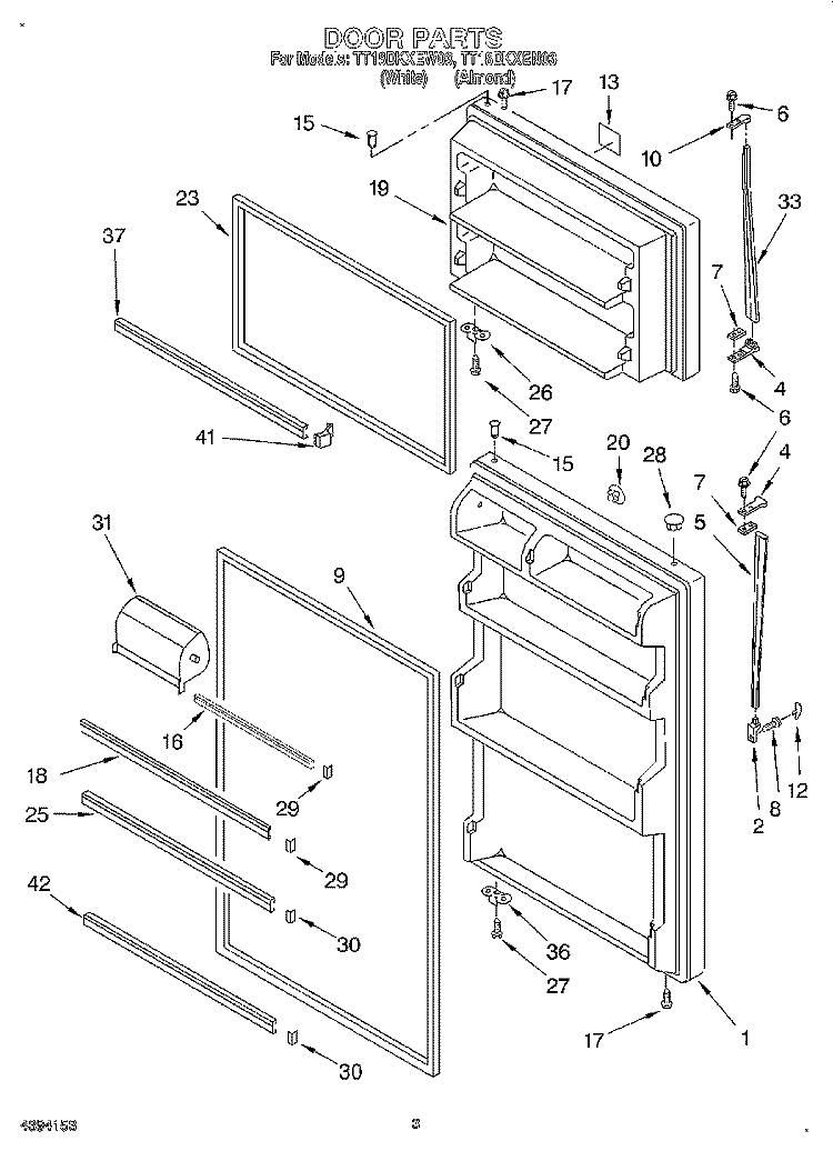 DOOR Diagram and Parts List for TT18DKXEN03  Estate Refrigerator
