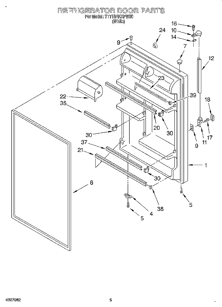REFRIGERATOR DOOR Diagram and Parts List for 7TT18AKXFW00  Whirlpool Refrigerator