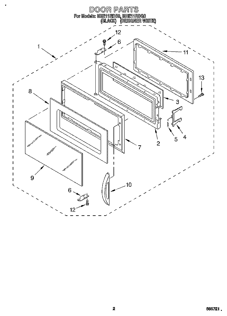 DOOR Diagram and Parts List for MHE11RDB0  Roper Microwave