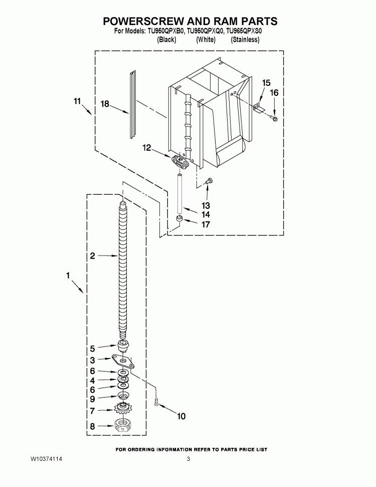 POWERSCREW AND RAM PARTS Diagram and Parts List for TU950QPXQ0  Whirlpool Trash Compactor