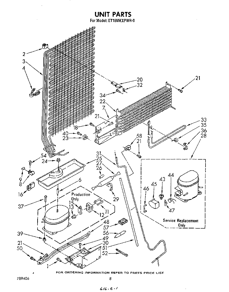 UNIT Diagram and Parts List for ET18MKXPWR0  Whirlpool Refrigerator