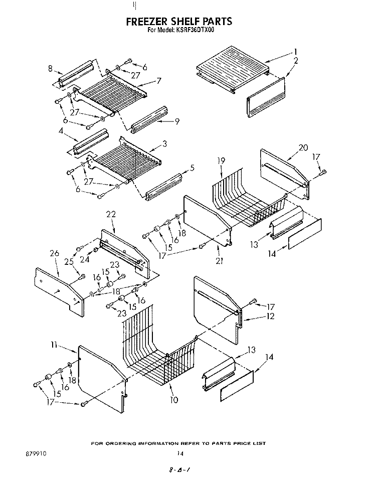 FREEZER SHELF Diagram and Parts List for KSRF36DTX00  KitchenAid Refrigerator