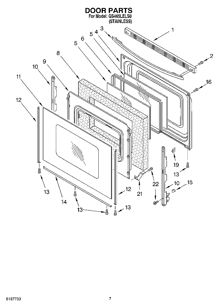 DOOR PARTS Diagram and Parts List for GS465LELS0  Whirlpool Range